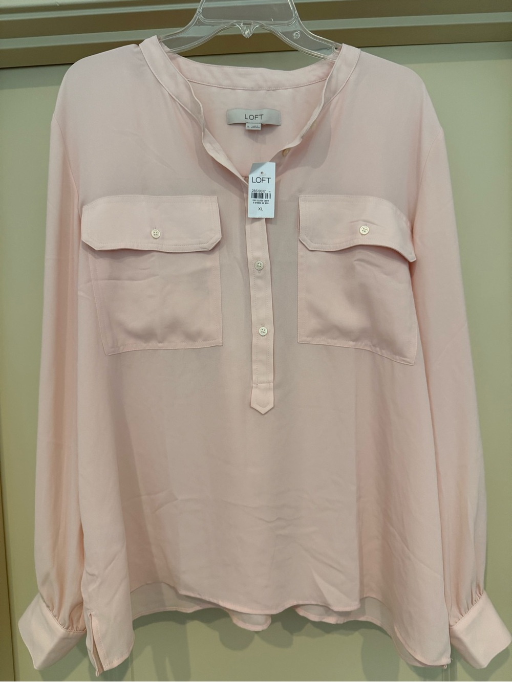 LOFT Pale Pink Button-Front Utility Blouse